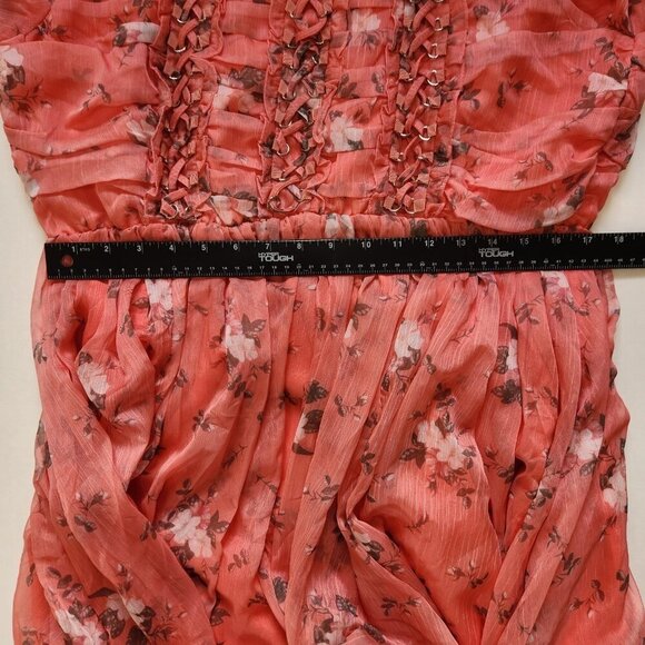 L'ATISTE By Amy Floral Chiffon Midi Dress Plus 1X Peach Pink Front Lacing Accent - Picture 6 of 9